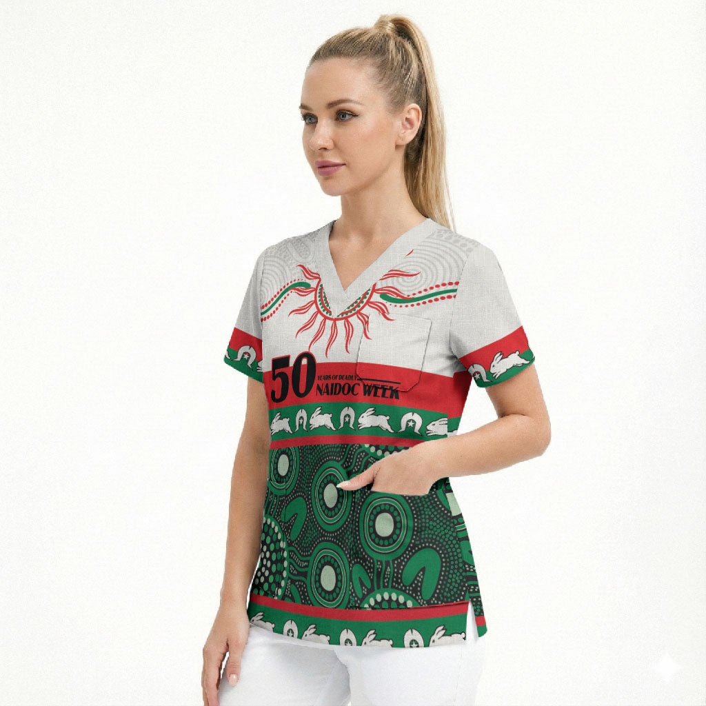 Rabbitohs NAIDOC Week Personalised Scrub Top Aboriginal Torres Strait Islanders Vibe