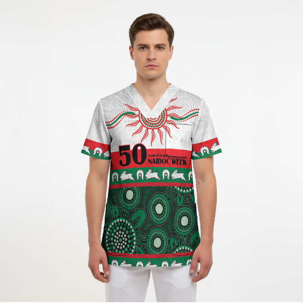 Rabbitohs NAIDOC Week Personalised Scrub Top Aboriginal Torres Strait Islanders Vibe