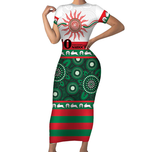 Rabbitohs NAIDOC Week Personalised Short Sleeve Bodycon Dress Aboriginal Torres Strait Islanders Vibe