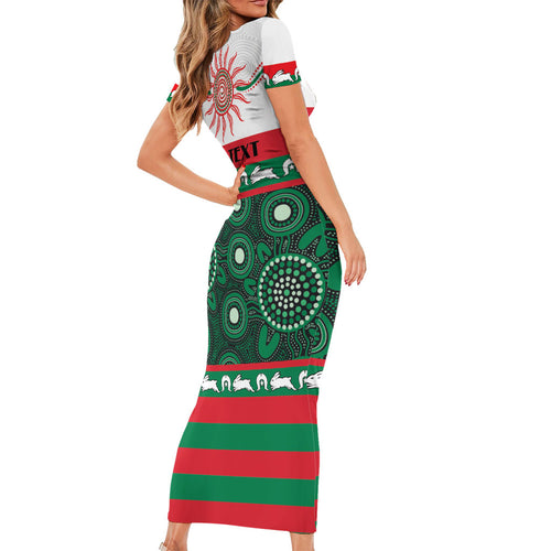 Rabbitohs NAIDOC Week Personalised Short Sleeve Bodycon Dress Aboriginal Torres Strait Islanders Vibe