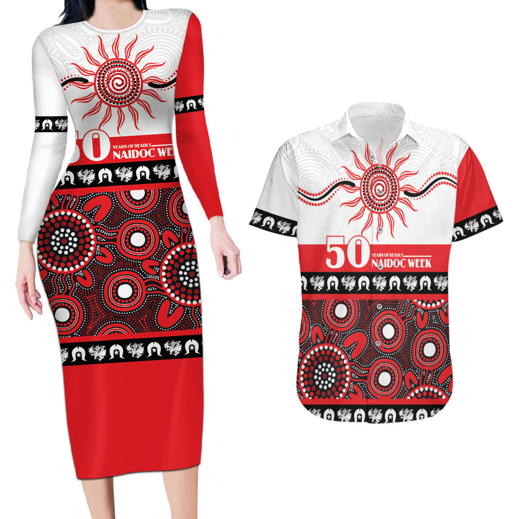 Dragons NAIDOC Week Personalised Couples Matching Long Sleeve Bodycon Dress and Hawaiian Shirt Aboriginal Torres Strait Islanders Vibe