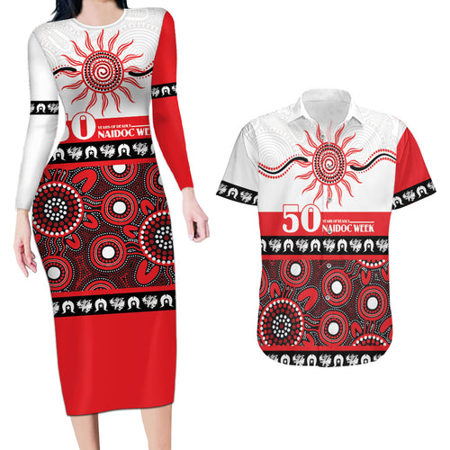 Dragons NAIDOC Week Personalised Couples Matching Long Sleeve Bodycon Dress and Hawaiian Shirt Aboriginal Torres Strait Islanders Vibe