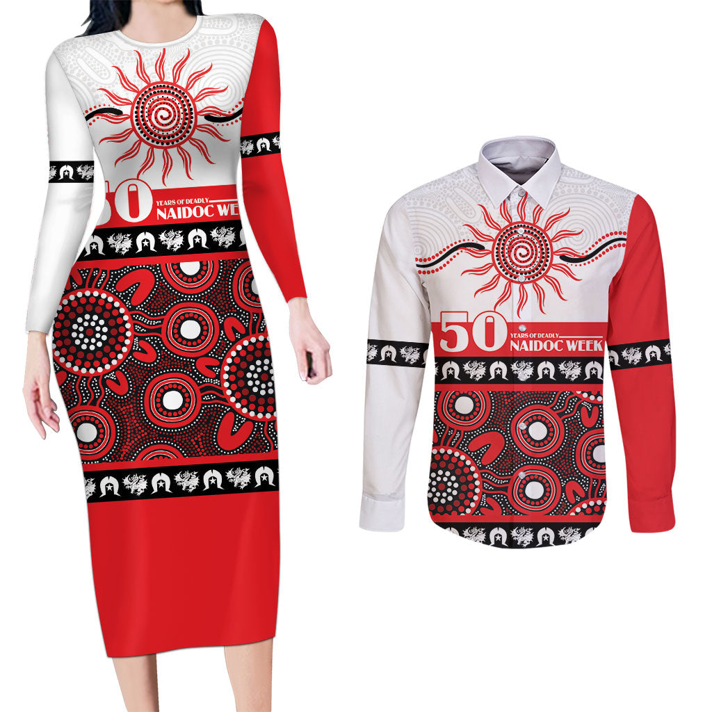 Dragons NAIDOC Week Personalised Couples Matching Long Sleeve Bodycon Dress and Long Sleeve Button Shirt Aboriginal Torres Strait Islanders Vibe