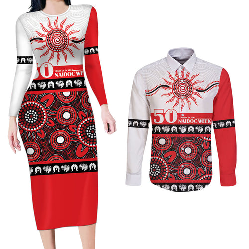 Dragons NAIDOC Week Personalised Couples Matching Long Sleeve Bodycon Dress and Long Sleeve Button Shirt Aboriginal Torres Strait Islanders Vibe