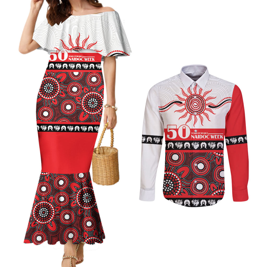 Dragons NAIDOC Week Personalised Couples Matching Mermaid Dress and Long Sleeve Button Shirt Aboriginal Torres Strait Islanders Vibe