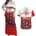 Dragons NAIDOC Week Personalised Couples Matching Off Shoulder Maxi Dress and Hawaiian Shirt Aboriginal Torres Strait Islanders Vibe