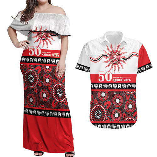 Dragons NAIDOC Week Personalised Couples Matching Off Shoulder Maxi Dress and Hawaiian Shirt Aboriginal Torres Strait Islanders Vibe