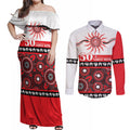 Dragons NAIDOC Week Personalised Couples Matching Off Shoulder Maxi Dress and Long Sleeve Button Shirt Aboriginal Torres Strait Islanders Vibe
