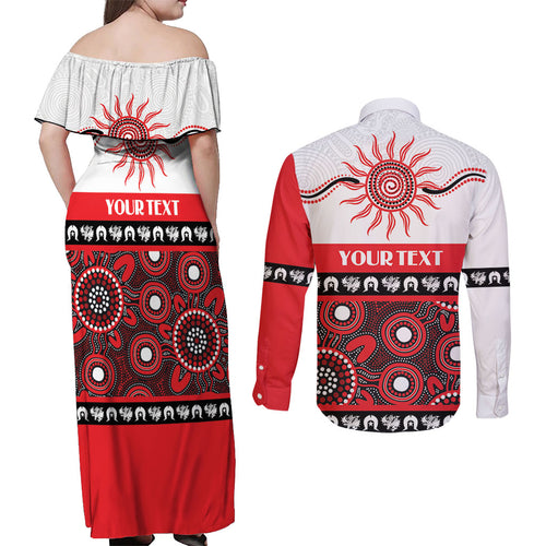 Dragons NAIDOC Week Personalised Couples Matching Off Shoulder Maxi Dress and Long Sleeve Button Shirt Aboriginal Torres Strait Islanders Vibe