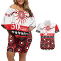 Dragons NAIDOC Week Personalised Couples Matching Off Shoulder Short Dress and Hawaiian Shirt Aboriginal Torres Strait Islanders Vibe