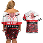 Dragons NAIDOC Week Personalised Couples Matching Off Shoulder Short Dress and Hawaiian Shirt Aboriginal Torres Strait Islanders Vibe