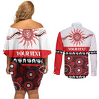 Dragons NAIDOC Week Personalised Couples Matching Off Shoulder Short Dress and Long Sleeve Button Shirt Aboriginal Torres Strait Islanders Vibe