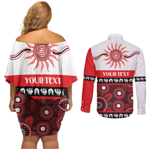 Dragons NAIDOC Week Personalised Couples Matching Off Shoulder Short Dress and Long Sleeve Button Shirt Aboriginal Torres Strait Islanders Vibe