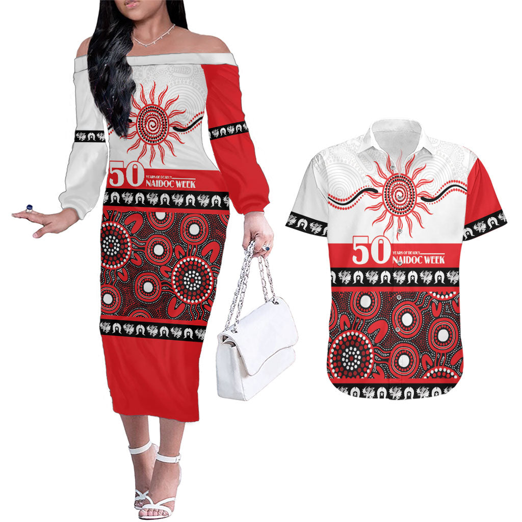 Dragons NAIDOC Week Personalised Couples Matching Off The Shoulder Long Sleeve Dress and Hawaiian Shirt Aboriginal Torres Strait Islanders Vibe