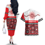Dragons NAIDOC Week Personalised Couples Matching Off The Shoulder Long Sleeve Dress and Hawaiian Shirt Aboriginal Torres Strait Islanders Vibe