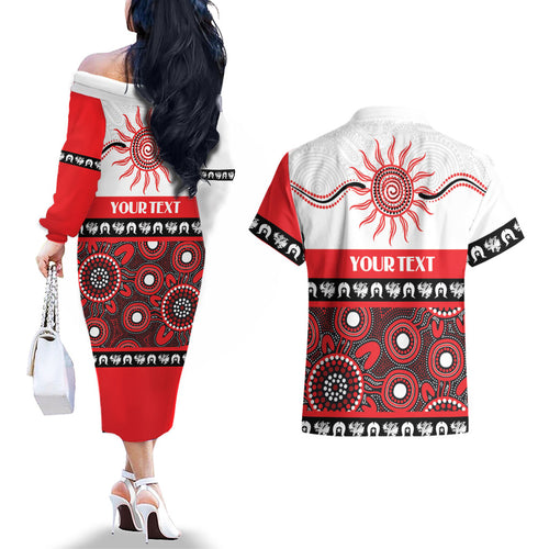Dragons NAIDOC Week Personalised Couples Matching Off The Shoulder Long Sleeve Dress and Hawaiian Shirt Aboriginal Torres Strait Islanders Vibe
