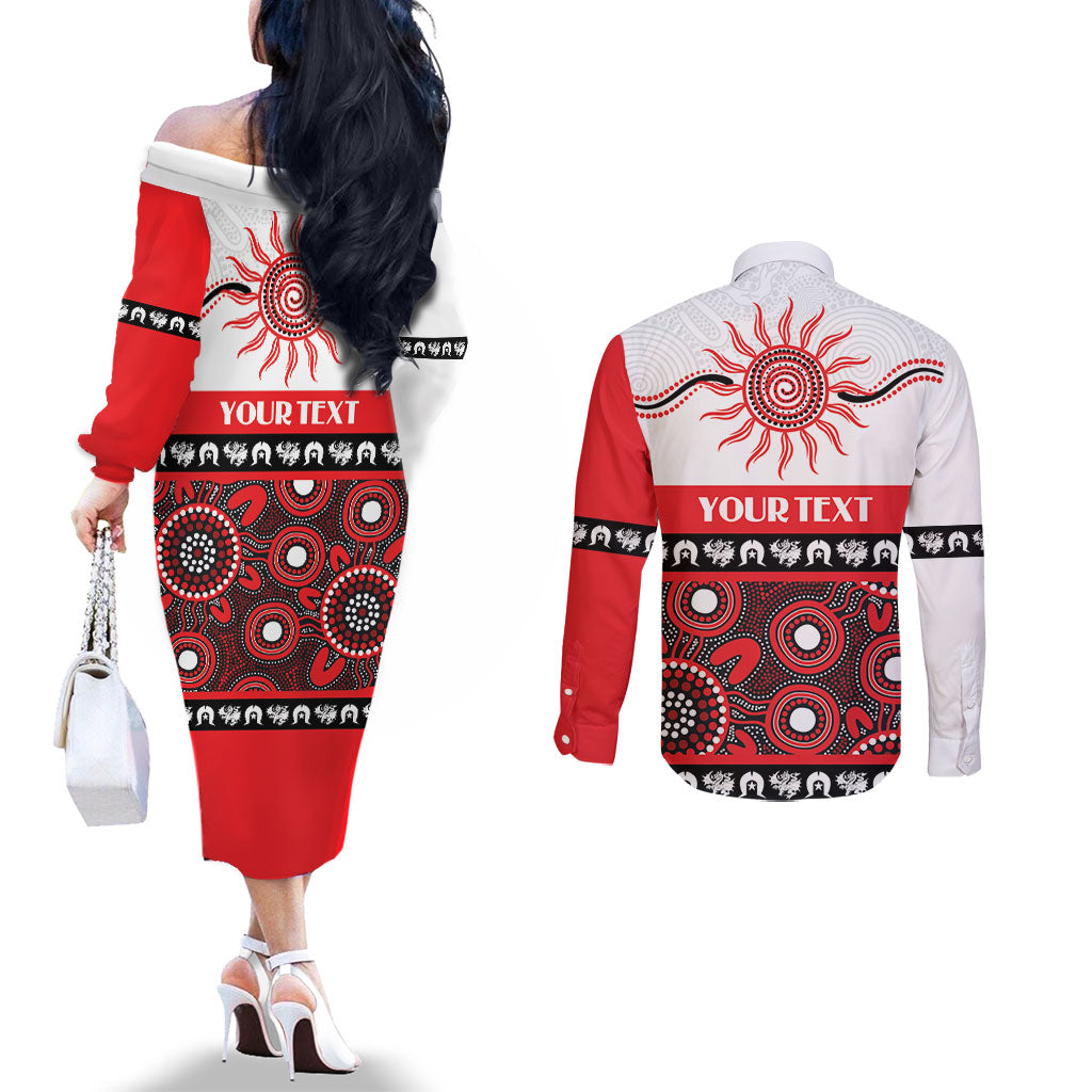 Dragons NAIDOC Week Personalised Couples Matching Off The Shoulder Long Sleeve Dress and Long Sleeve Button Shirt Aboriginal Torres Strait Islanders Vibe