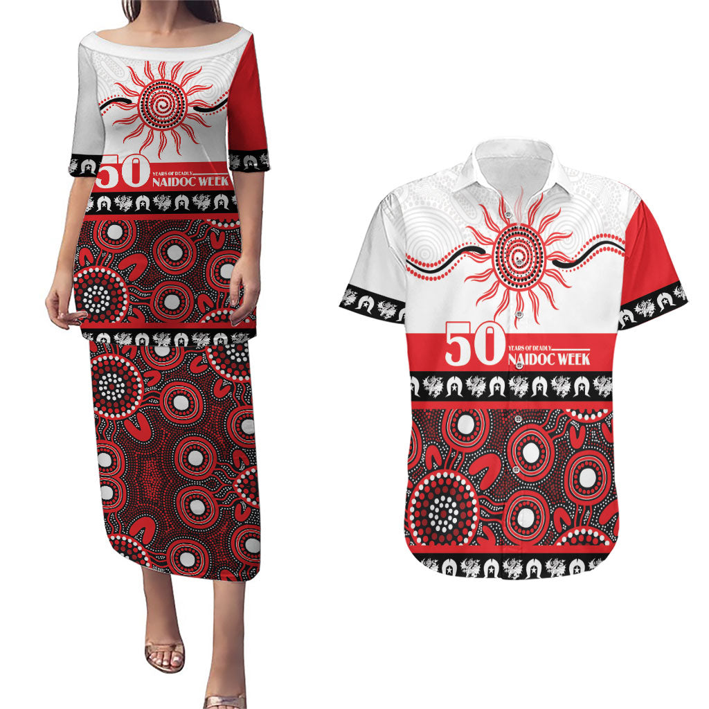 Dragons NAIDOC Week Personalised Couples Matching Puletasi and Hawaiian Shirt Aboriginal Torres Strait Islanders Vibe