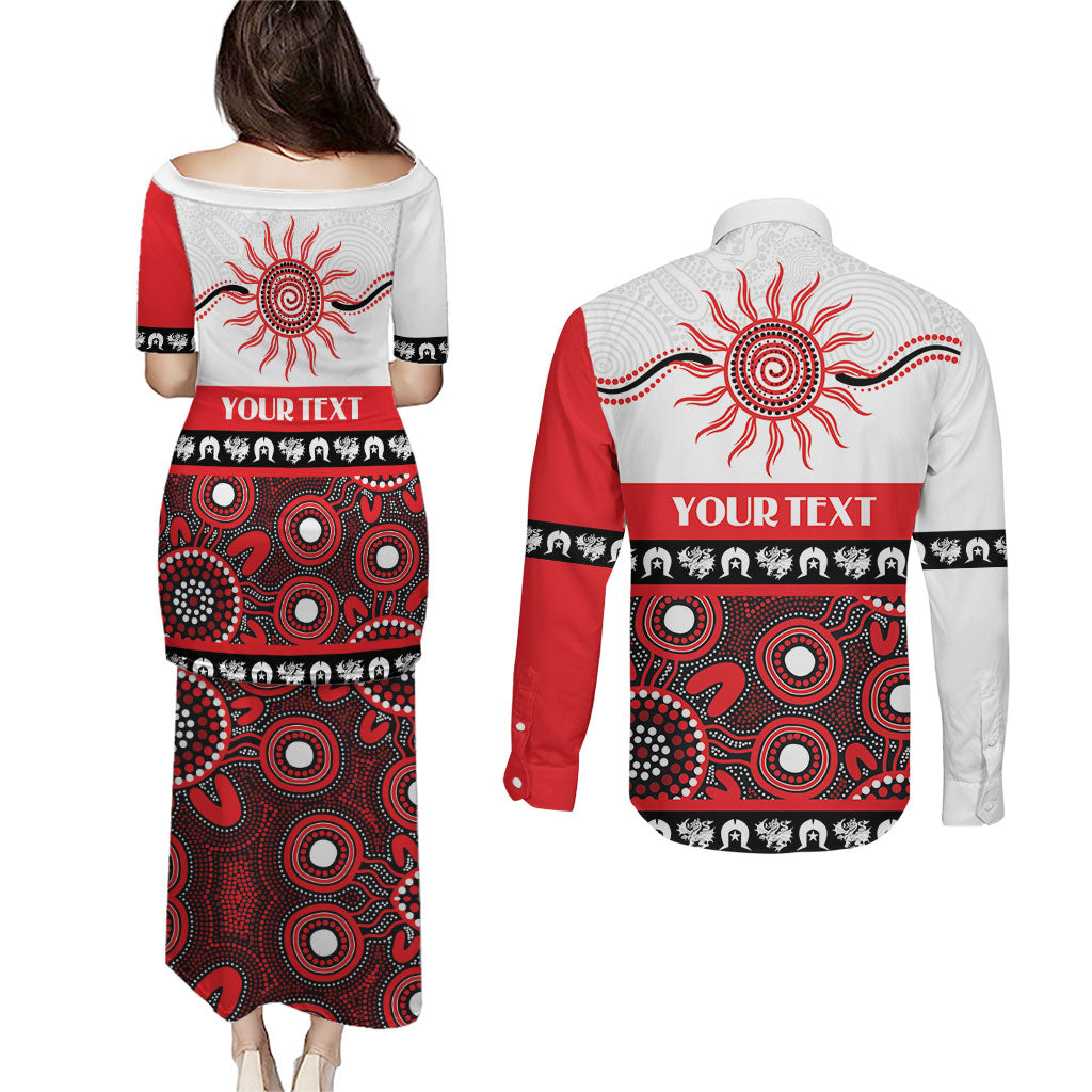 Dragons NAIDOC Week Personalised Couples Matching Puletasi and Long Sleeve Button Shirt Aboriginal Torres Strait Islanders Vibe