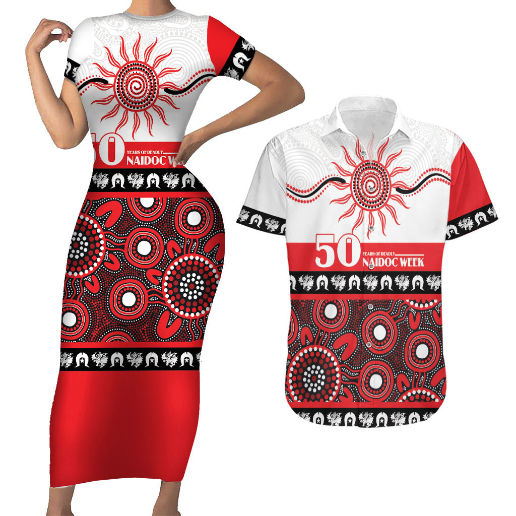 Dragons NAIDOC Week Personalised Couples Matching Short Sleeve Bodycon Dress and Hawaiian Shirt Aboriginal Torres Strait Islanders Vibe