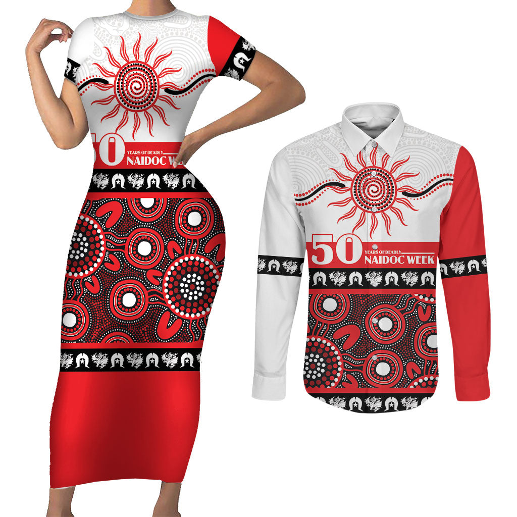Dragons NAIDOC Week Personalised Couples Matching Short Sleeve Bodycon Dress and Long Sleeve Button Shirt Aboriginal Torres Strait Islanders Vibe