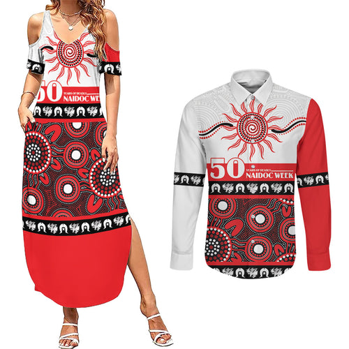 Dragons NAIDOC Week Personalised Couples Matching Summer Maxi Dress and Long Sleeve Button Shirt Aboriginal Torres Strait Islanders Vibe