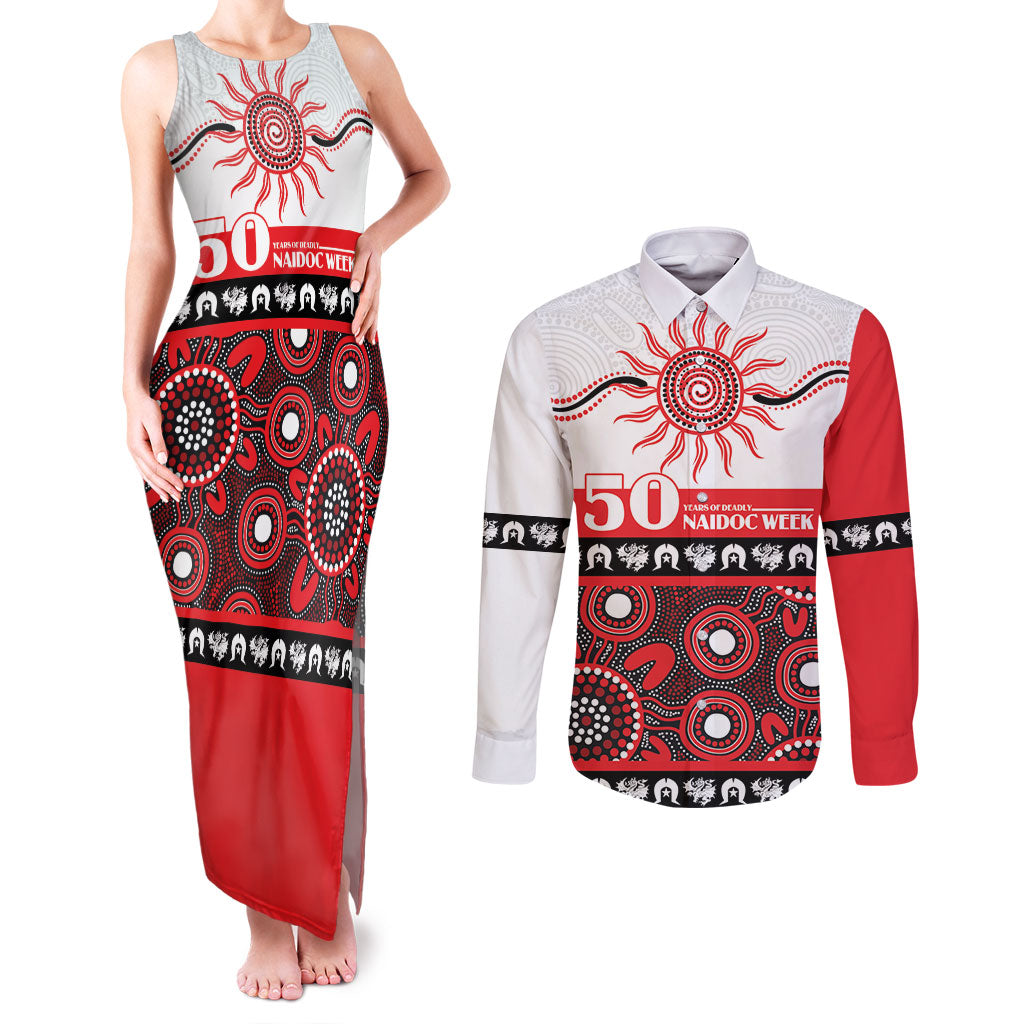 Dragons NAIDOC Week Personalised Couples Matching Tank Maxi Dress and Long Sleeve Button Shirt Aboriginal Torres Strait Islanders Vibe