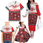 Dragons NAIDOC Week Personalised Family Matching Off The Shoulder Long Sleeve Dress and Hawaiian Shirt Aboriginal Torres Strait Islanders Vibe