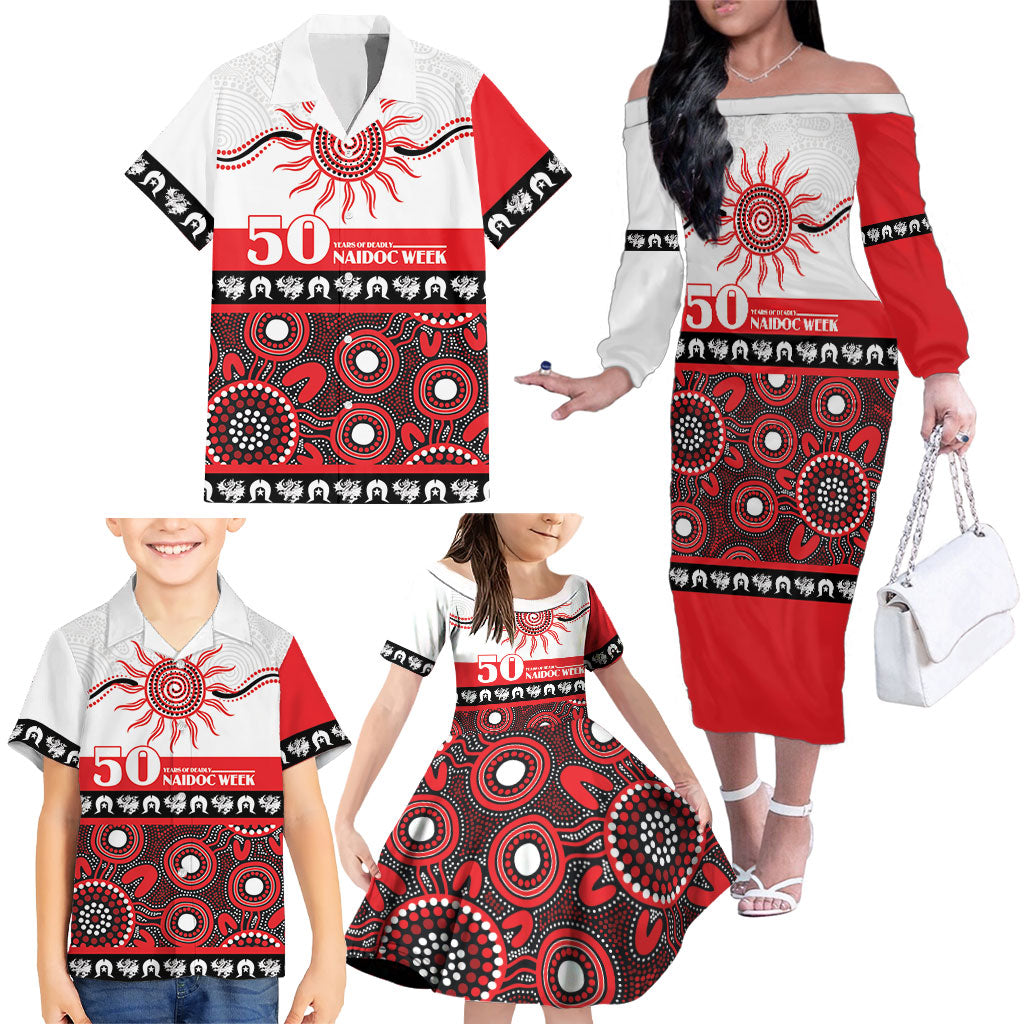 Dragons NAIDOC Week Personalised Family Matching Off The Shoulder Long Sleeve Dress and Hawaiian Shirt Aboriginal Torres Strait Islanders Vibe