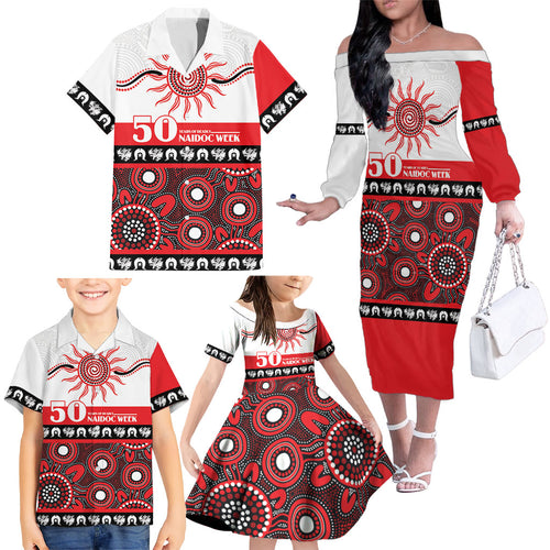Dragons NAIDOC Week Personalised Family Matching Off The Shoulder Long Sleeve Dress and Hawaiian Shirt Aboriginal Torres Strait Islanders Vibe