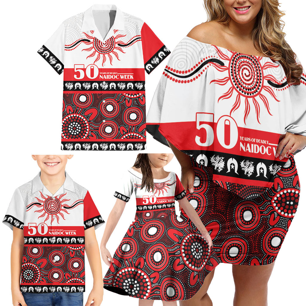 Dragons NAIDOC Week Personalised Family Matching Off Shoulder Short Dress and Hawaiian Shirt Aboriginal Torres Strait Islanders Vibe