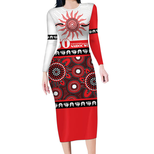 Dragons NAIDOC Week Personalised Long Sleeve Bodycon Dress Aboriginal Torres Strait Islanders Vibe