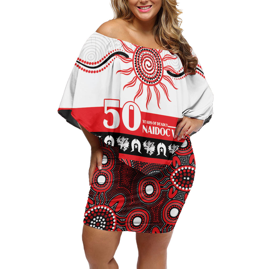 Dragons NAIDOC Week Personalised Off Shoulder Short Dress Aboriginal Torres Strait Islanders Vibe