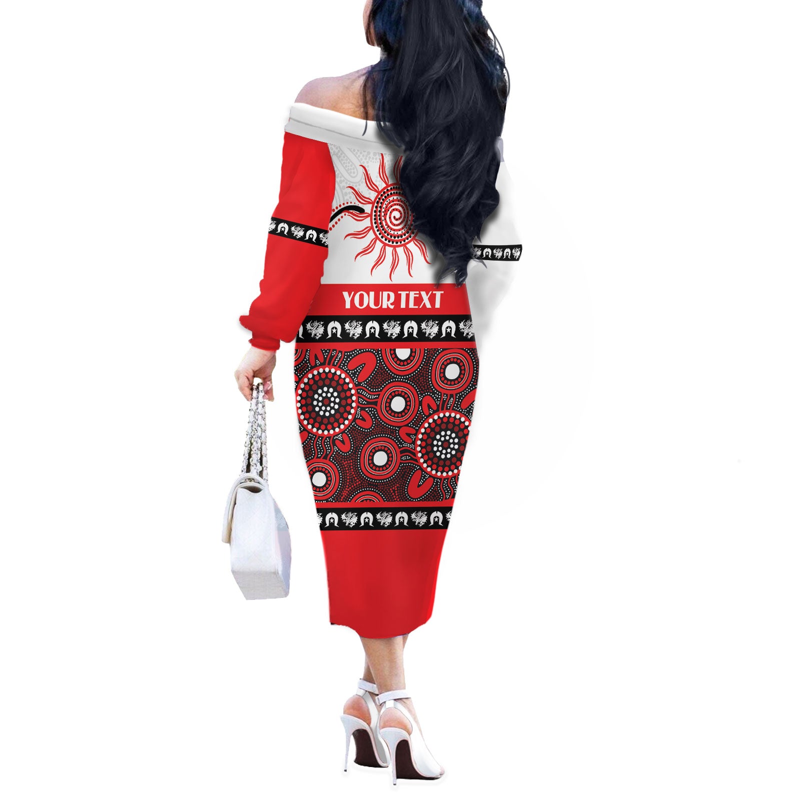Dragons NAIDOC Week Personalised Off The Shoulder Long Sleeve Dress Aboriginal Torres Strait Islanders Vibe