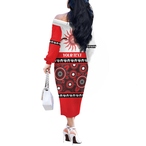 Dragons NAIDOC Week Personalised Off The Shoulder Long Sleeve Dress Aboriginal Torres Strait Islanders Vibe