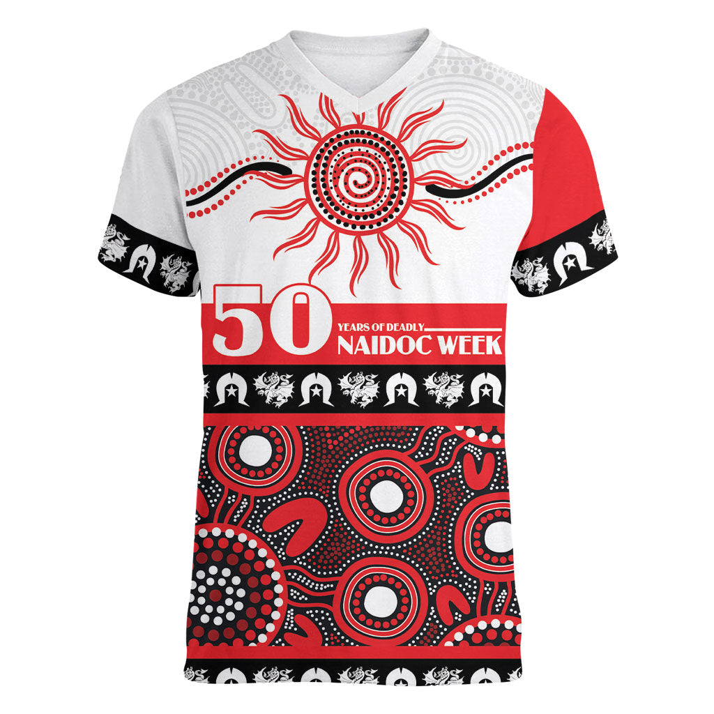 Dragons NAIDOC Week Personalised Women V-Neck T-Shirt Aboriginal Torres Strait Islanders Vibe