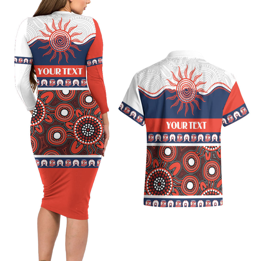 Roosters NAIDOC Week Personalised Couples Matching Long Sleeve Bodycon Dress and Hawaiian Shirt Aboriginal Torres Strait Islanders Vibe
