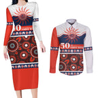 Roosters NAIDOC Week Personalised Couples Matching Long Sleeve Bodycon Dress and Long Sleeve Button Shirt Aboriginal Torres Strait Islanders Vibe