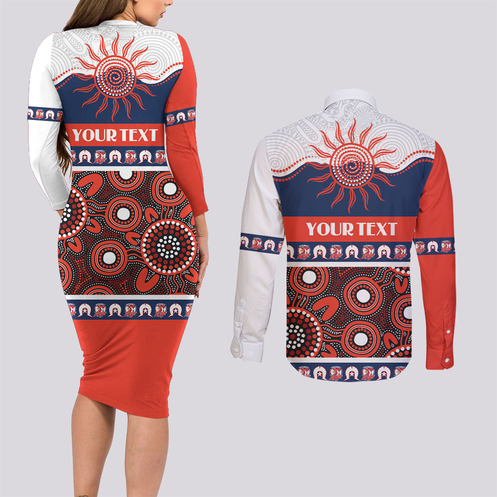 Roosters NAIDOC Week Personalised Couples Matching Long Sleeve Bodycon Dress and Long Sleeve Button Shirt Aboriginal Torres Strait Islanders Vibe