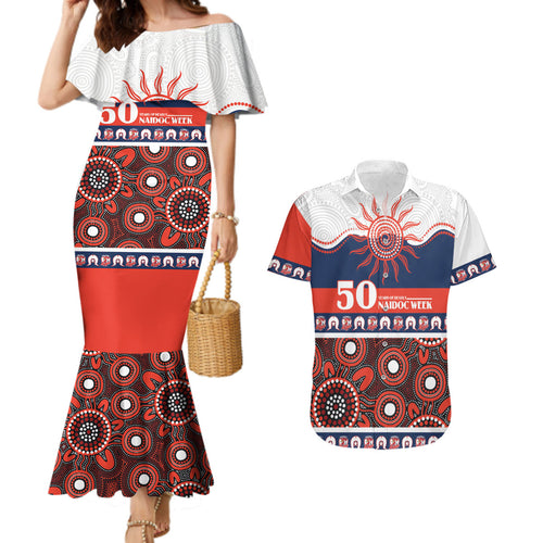 Roosters NAIDOC Week Personalised Couples Matching Mermaid Dress and Hawaiian Shirt Aboriginal Torres Strait Islanders Vibe