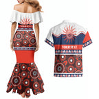 Roosters NAIDOC Week Personalised Couples Matching Mermaid Dress and Hawaiian Shirt Aboriginal Torres Strait Islanders Vibe
