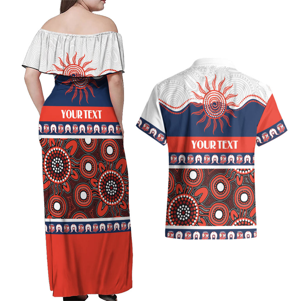 Roosters NAIDOC Week Personalised Couples Matching Off Shoulder Maxi Dress and Hawaiian Shirt Aboriginal Torres Strait Islanders Vibe