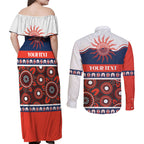 Roosters NAIDOC Week Personalised Couples Matching Off Shoulder Maxi Dress and Long Sleeve Button Shirt Aboriginal Torres Strait Islanders Vibe