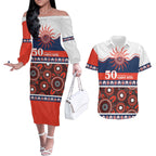 Roosters NAIDOC Week Personalised Couples Matching Off The Shoulder Long Sleeve Dress and Hawaiian Shirt Aboriginal Torres Strait Islanders Vibe
