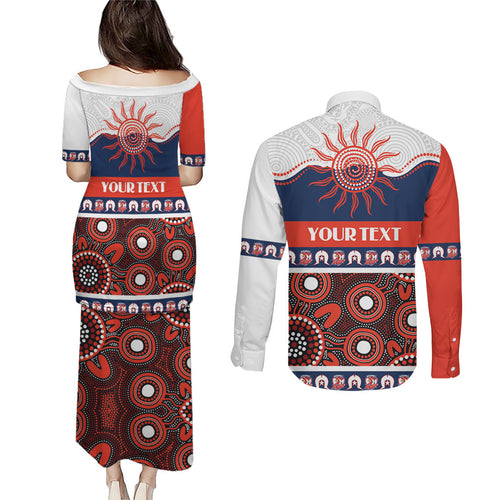 Roosters NAIDOC Week Personalised Couples Matching Puletasi and Long Sleeve Button Shirt Aboriginal Torres Strait Islanders Vibe