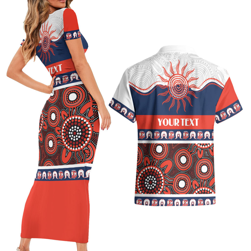Roosters NAIDOC Week Personalised Couples Matching Short Sleeve Bodycon Dress and Hawaiian Shirt Aboriginal Torres Strait Islanders Vibe