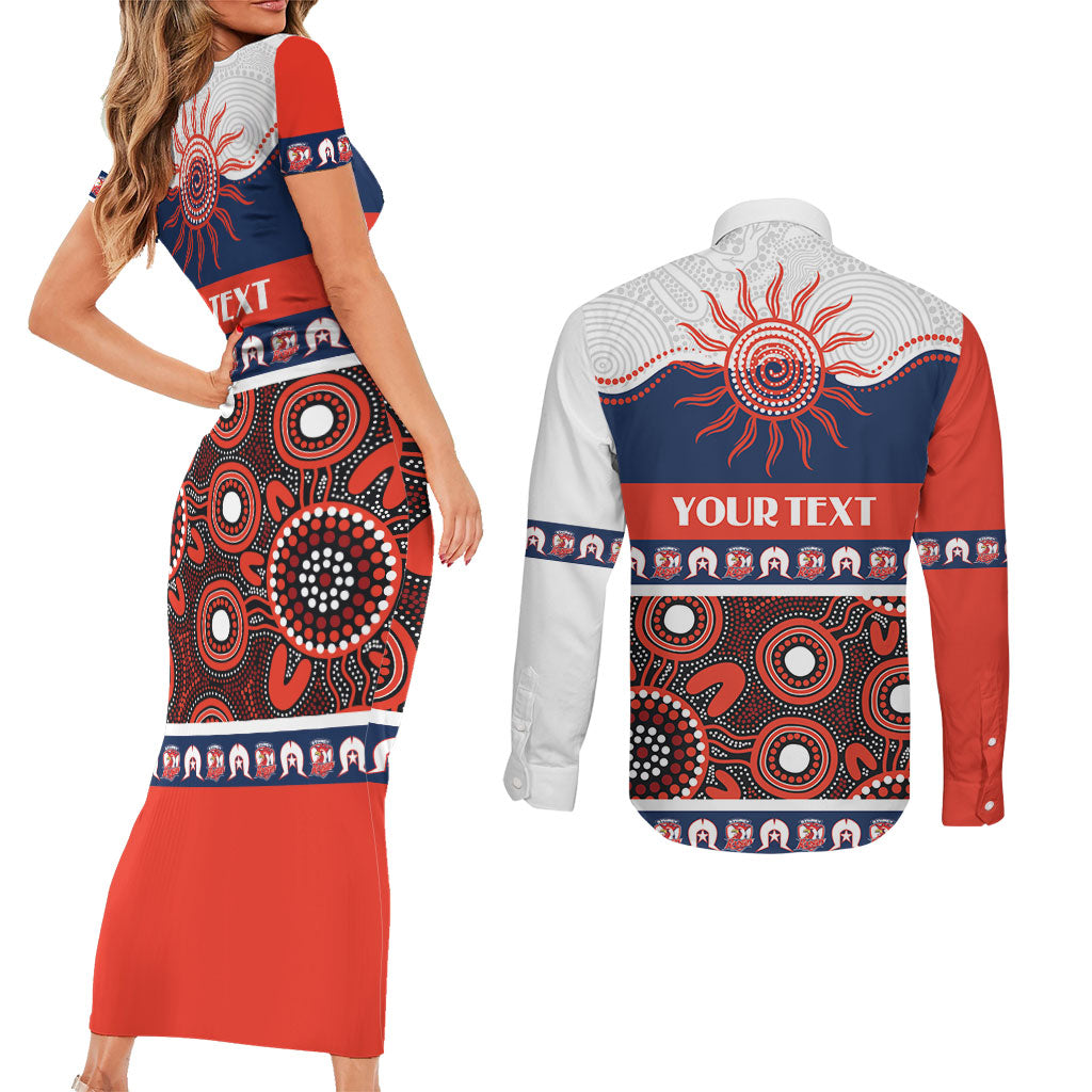 Roosters NAIDOC Week Personalised Couples Matching Short Sleeve Bodycon Dress and Long Sleeve Button Shirt Aboriginal Torres Strait Islanders Vibe
