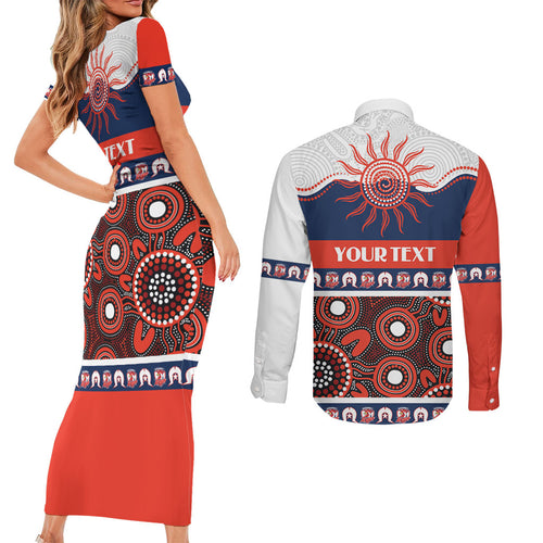 Roosters NAIDOC Week Personalised Couples Matching Short Sleeve Bodycon Dress and Long Sleeve Button Shirt Aboriginal Torres Strait Islanders Vibe