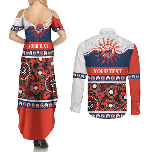 Roosters NAIDOC Week Personalised Couples Matching Summer Maxi Dress and Long Sleeve Button Shirt Aboriginal Torres Strait Islanders Vibe