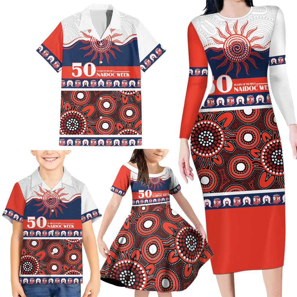Roosters NAIDOC Week Personalised Family Matching Long Sleeve Bodycon Dress and Hawaiian Shirt Aboriginal Torres Strait Islanders Vibe